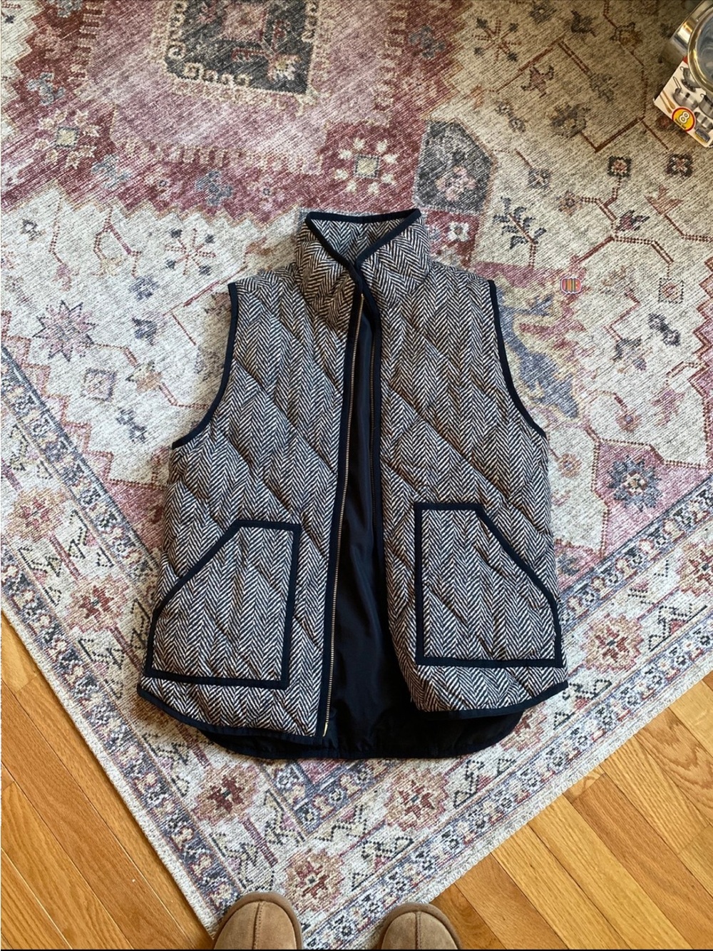 J. Crew Quilted Herringbone Vest in Black and White